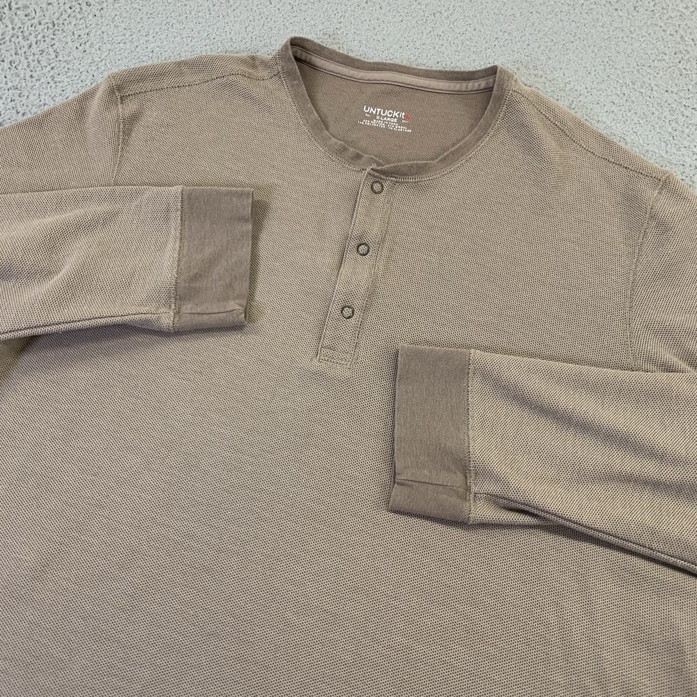 UNTUCKit Henley Shirt Mens XL Thermal Schrock Tan Snap Button Long Sleeve Casual